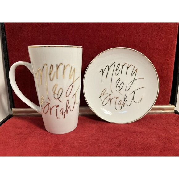 Prima Design Merry & Bright White Gold Coffee Mug and plate - Picture 1 of 10